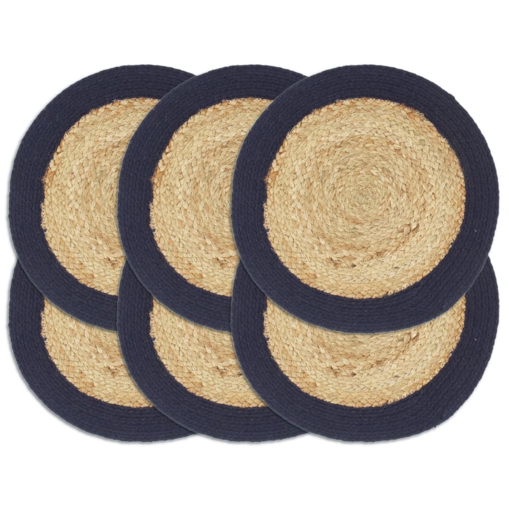 Placemats 6 pcs Natural and Navy Blue 38 cm Jute and Cotton - R and M Furniture
