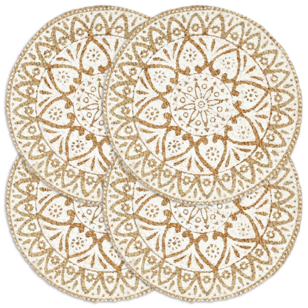 Placemats 4 pcs White 38 cm Round Jute - Unbeatable Bargains