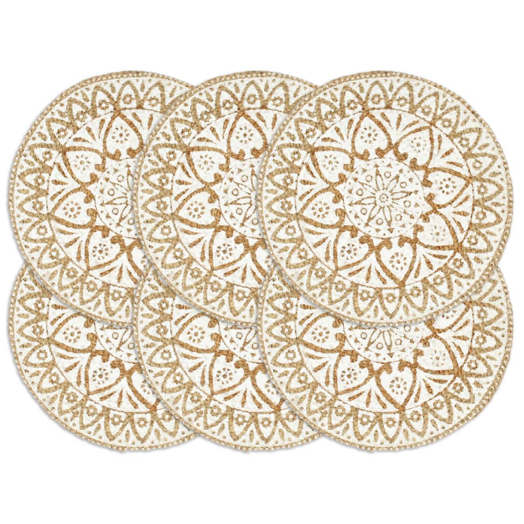 Placemats 6 pcs White 38 cm Round Jute - Tyrell & Tyrell