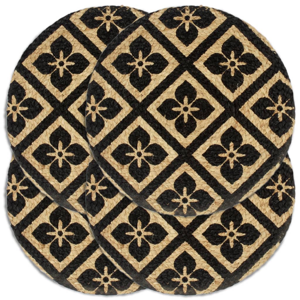 Placemats 4 pcs Black 38 cm Round Jute - R and M Furniture