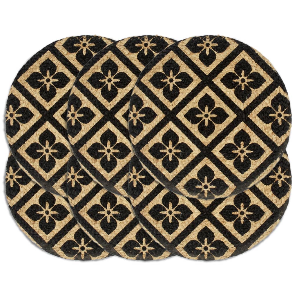 Placemats 6 pcs Black 38 cm Round Jute - Design Hut