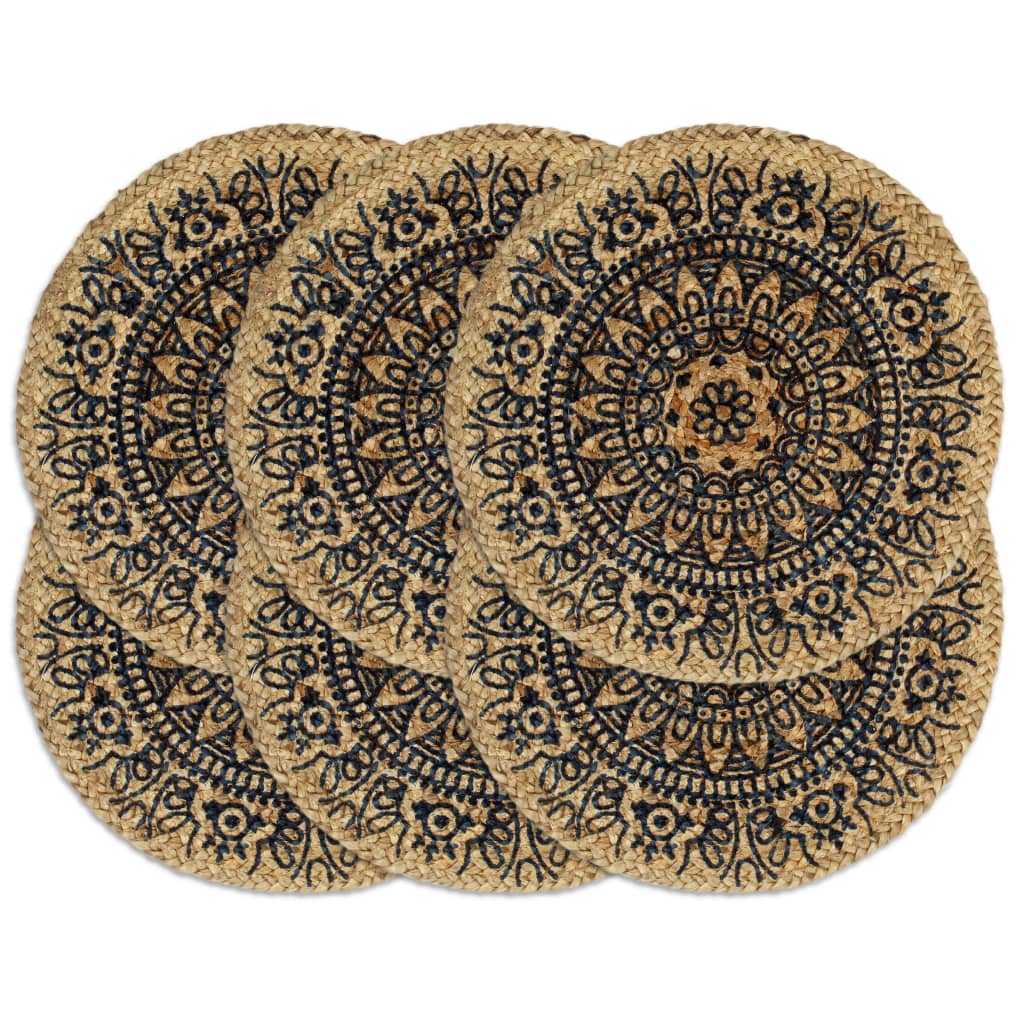 Placemats 6 pcs Dark Blue 38 cm Round Jute - Decor Base