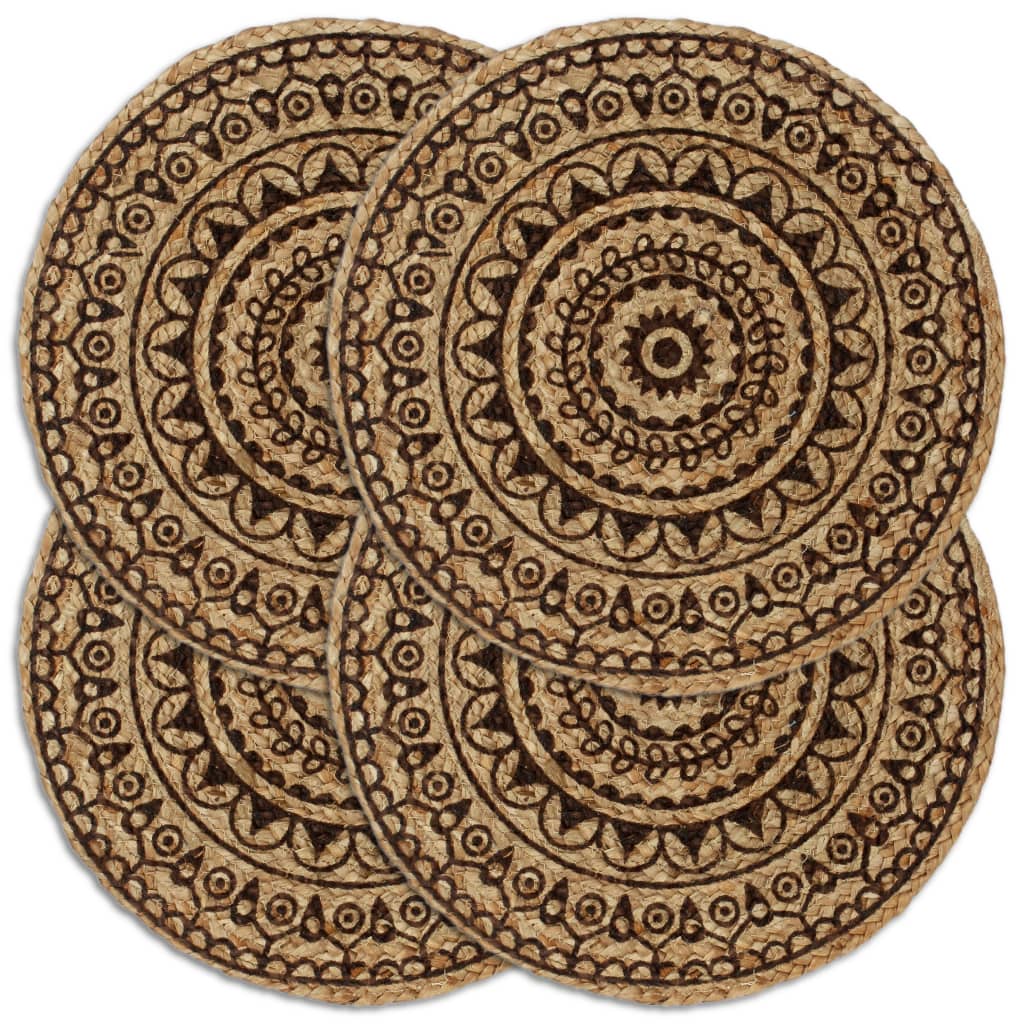 Placemats 4 pcs Dark Brown 38 cm Round Jute - Unbeatable Bargains