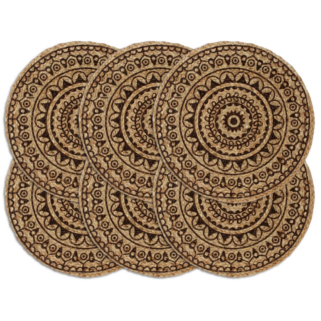 Placemats 6 pcs Dark Brown 38 cm Round Jute - Tyrell & Tyrell