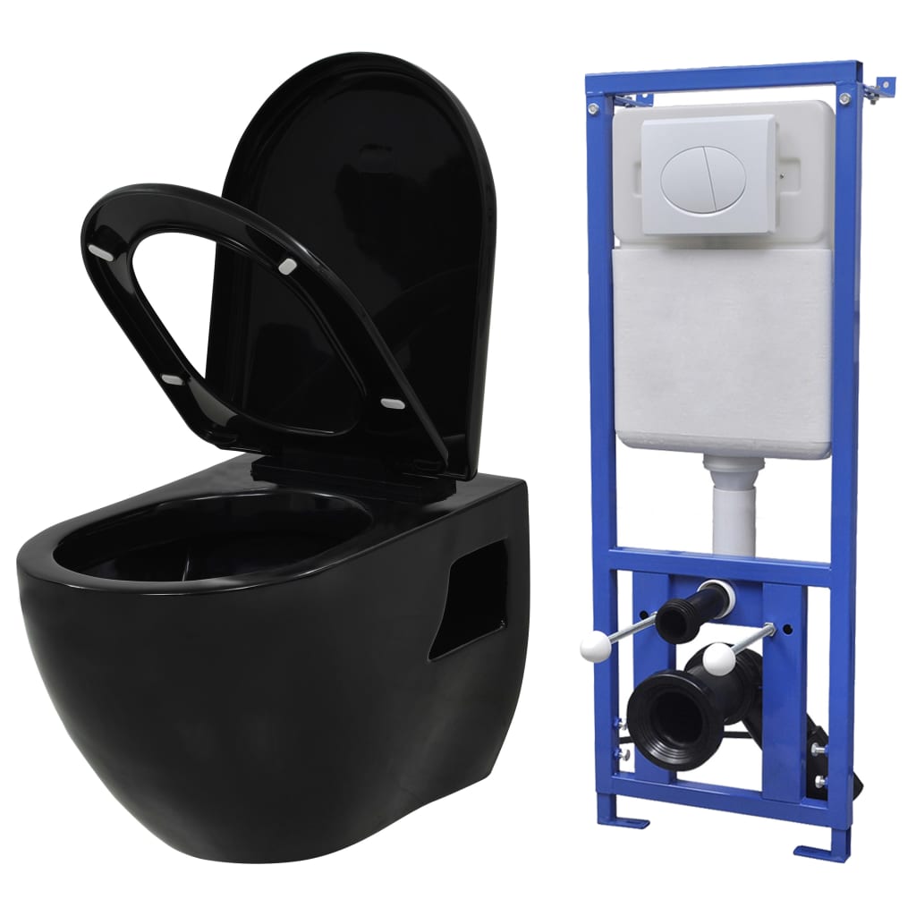 Wall-Hung Toilet with Concealed Cistern Ceramic Black - Style and Chic