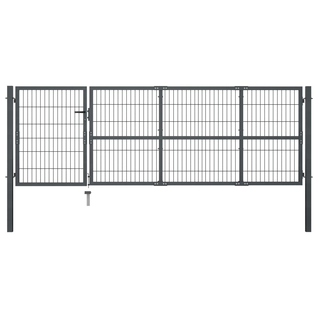 Garden Gate with Posts Steel 350x100 cm Anthracite - Decor Base