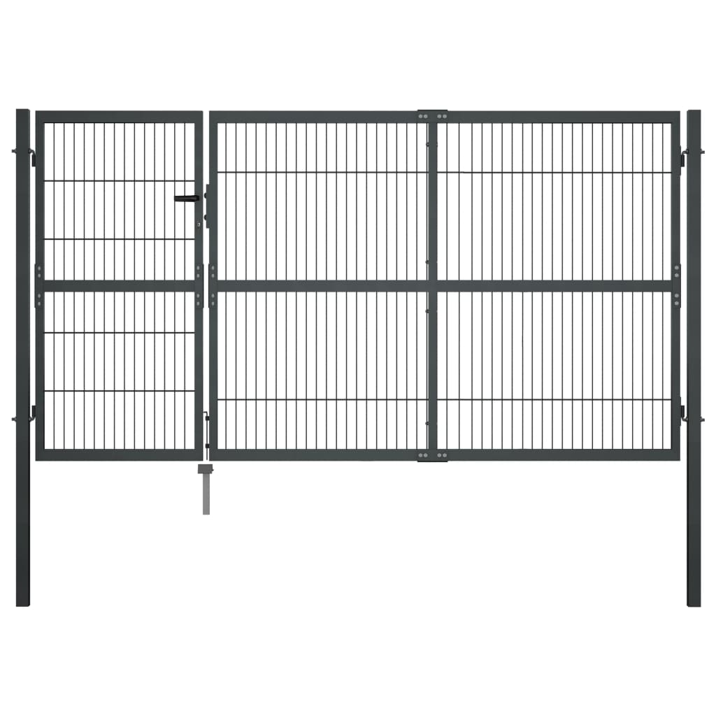 Garden Gate with Posts Steel 350x140 cm Anthracite - Merkel Designers