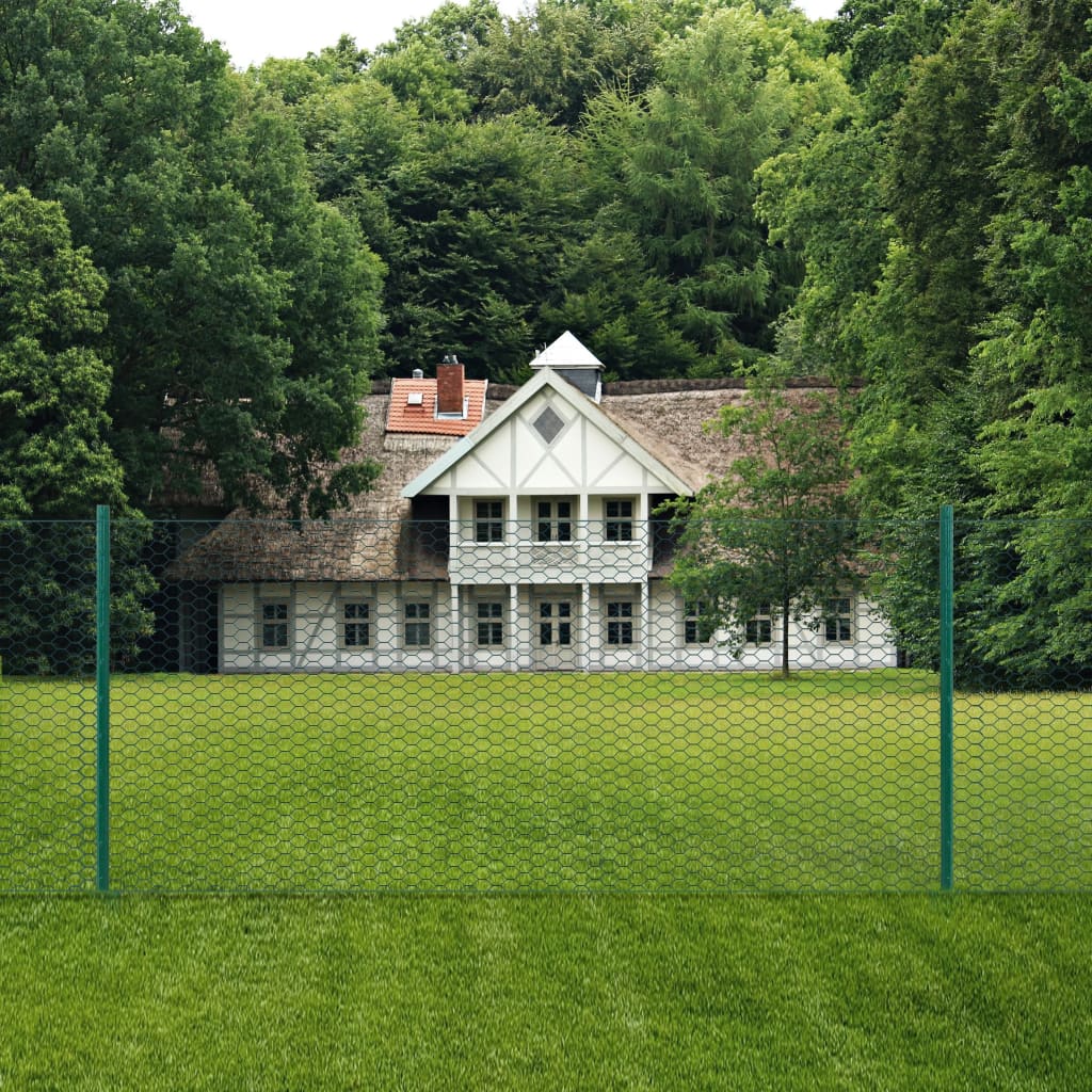 Wire Mesh Fence with Posts Steel 25x0.75 m Green - Style and Chic