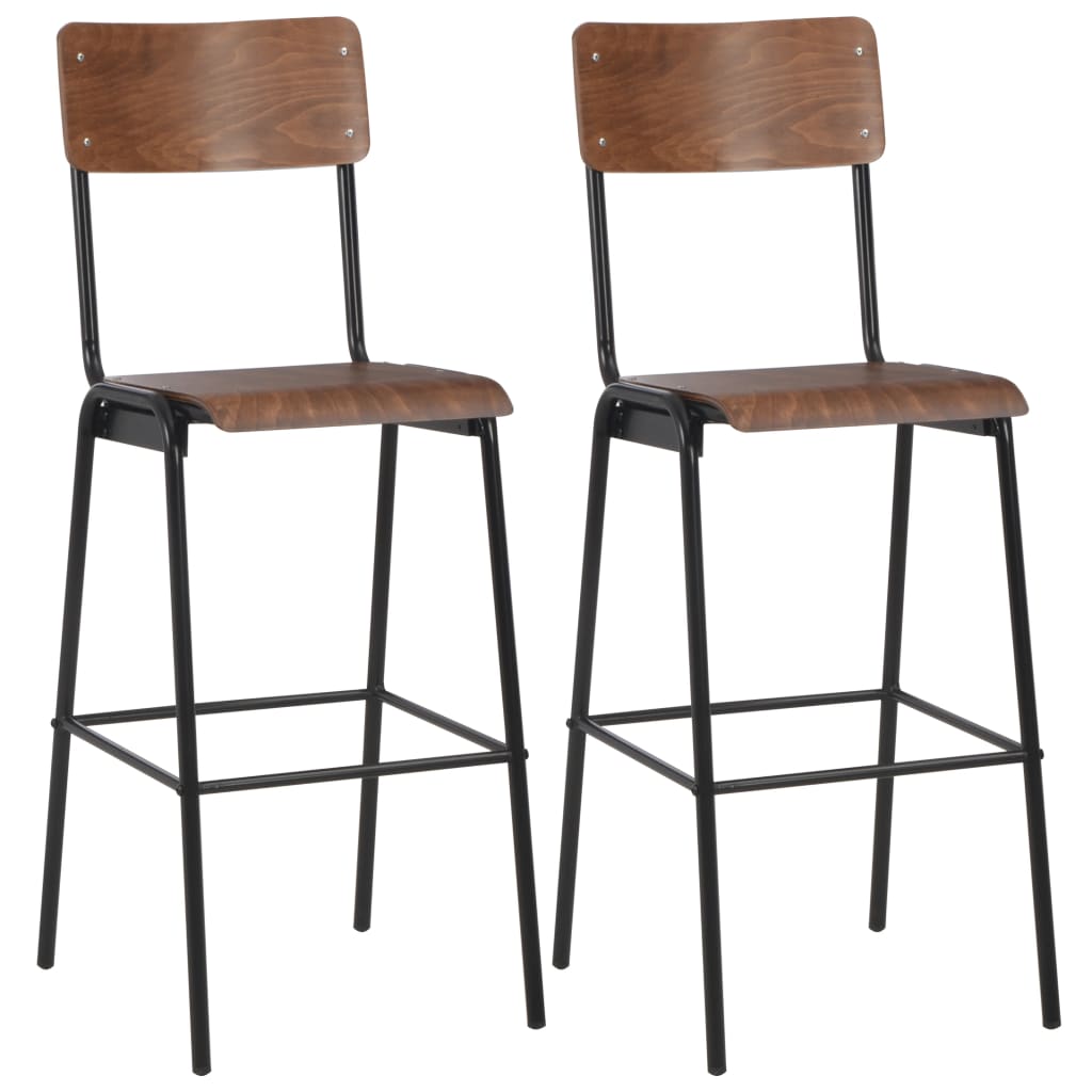 Bar Chairs 2 pcs Brown Solid Plywood Steel - Discount Dealers