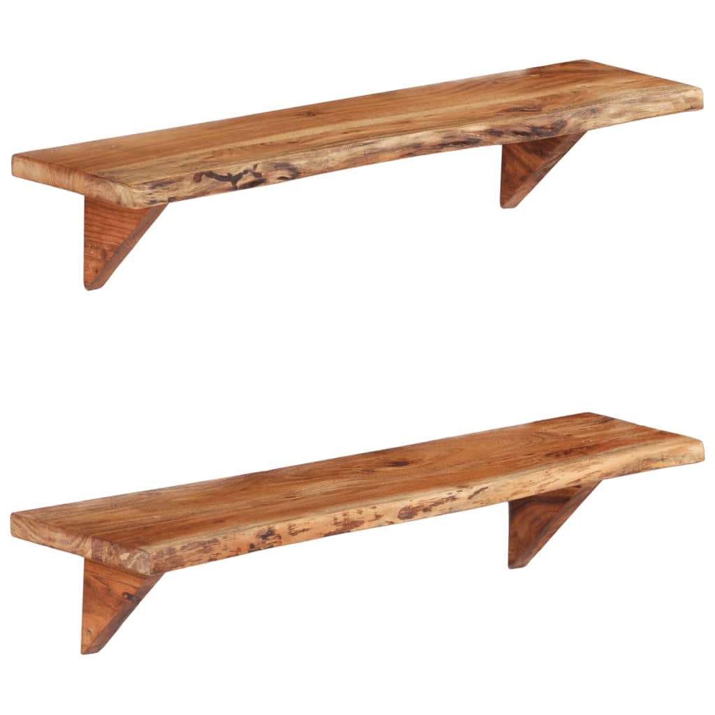 Wall Shelves 2 pcs 90x20x18 cm Solid Acacia Wood - Discount Dealers