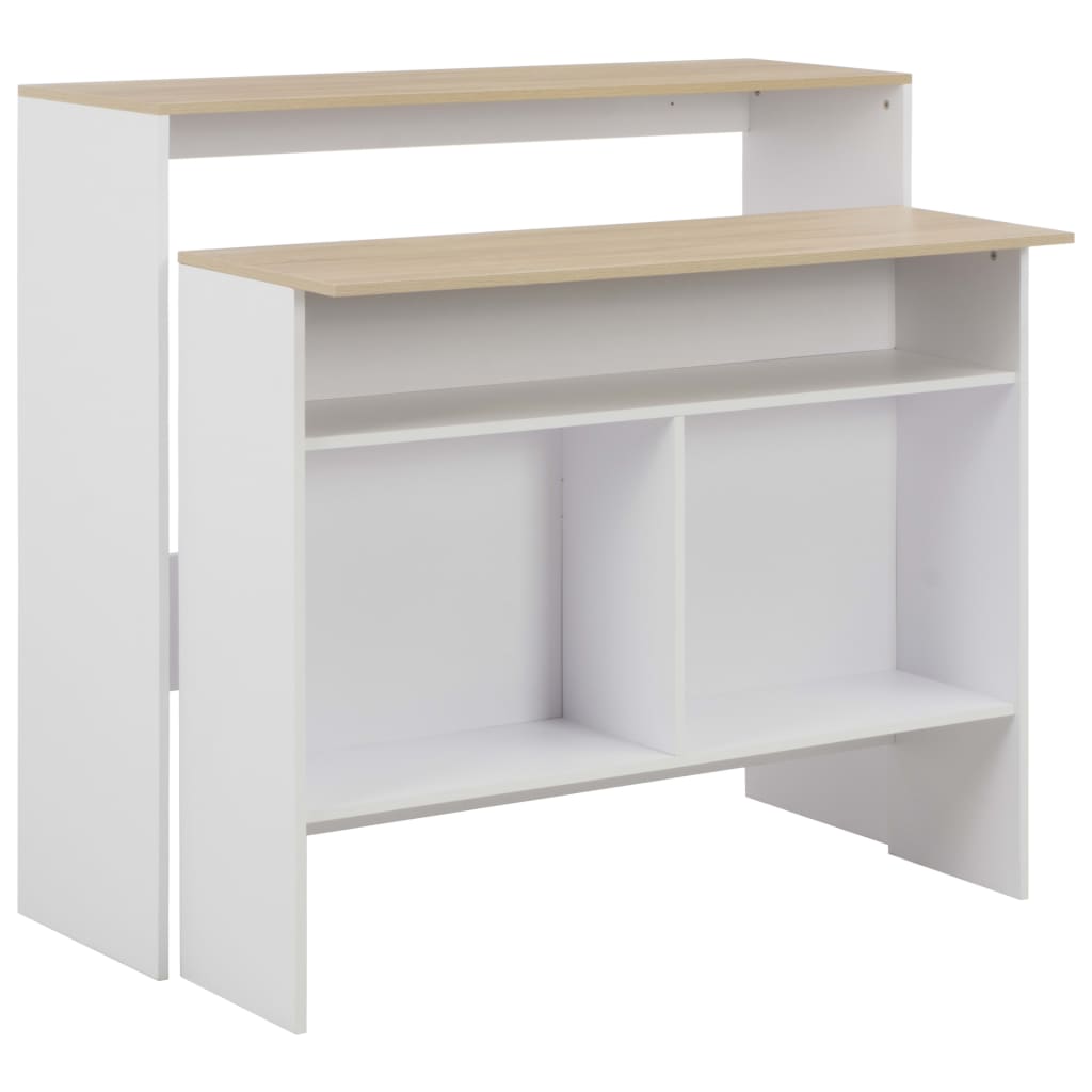 Bar Table with 2 Table Tops White and Oak 130x40x120 cm - The Home Maker