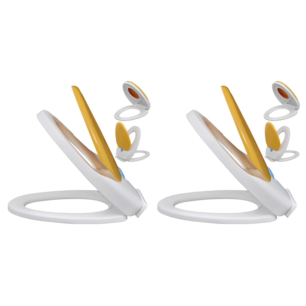 Toilet Seats with Soft Close Lids 2pcs Plastic White and Yellow - Direct Imports