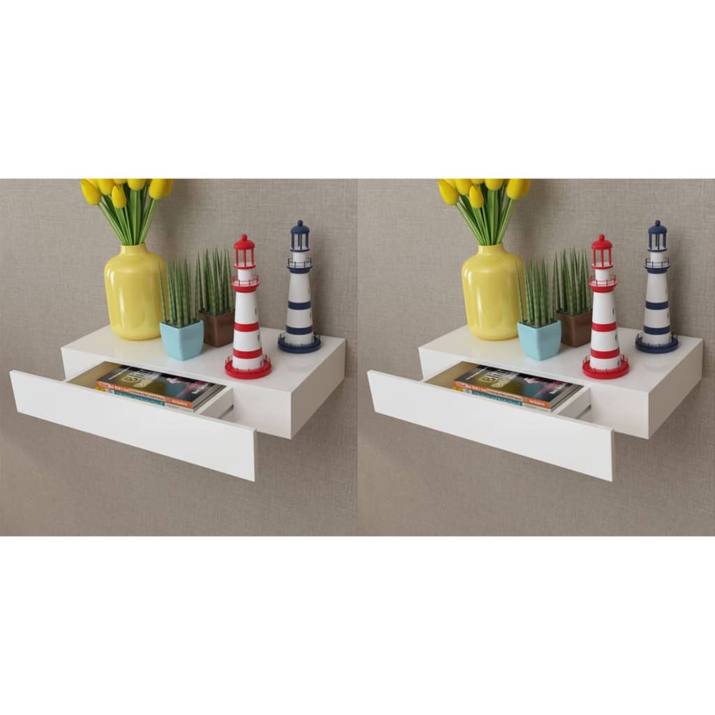 Floating Wall Shelves with Drawers 2 pcs White 48 cm - Casper Homes