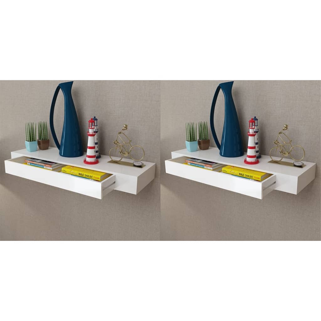Floating Wall Shelves with Drawers 2 pcs White 80 cm - All Things Good