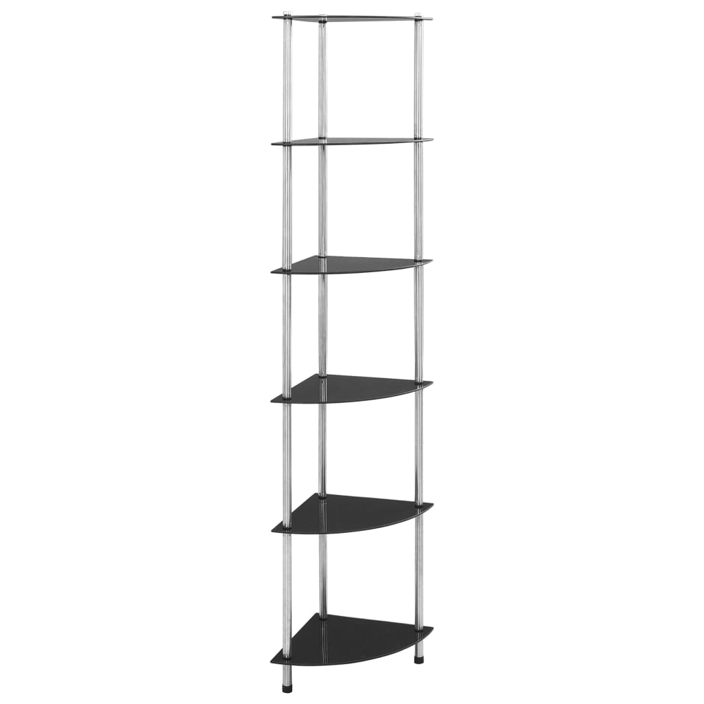 6-Tier Shelf Black 30x30x160 cm Tempered Glass - Unbeatable Bargains