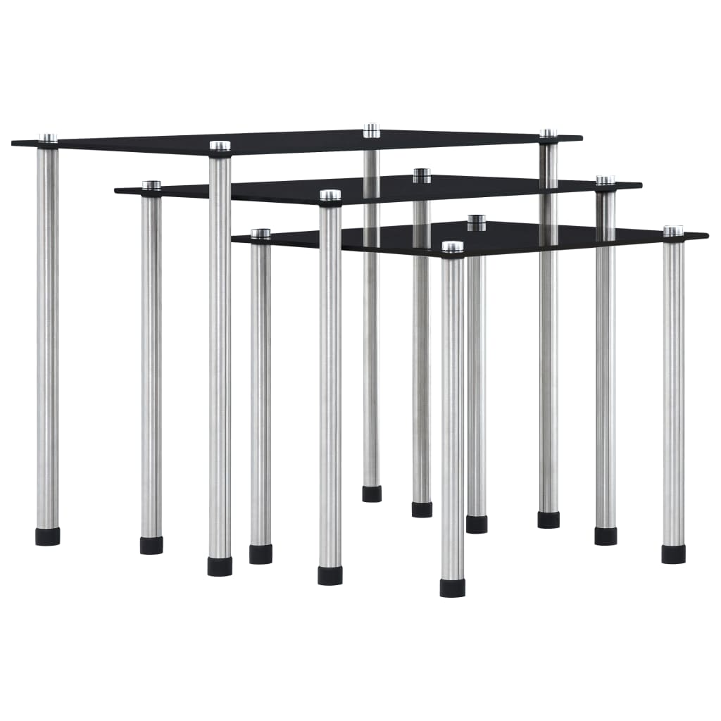 Nesting Tables 3 pcs Black Tempered Glass - R and M Furniture