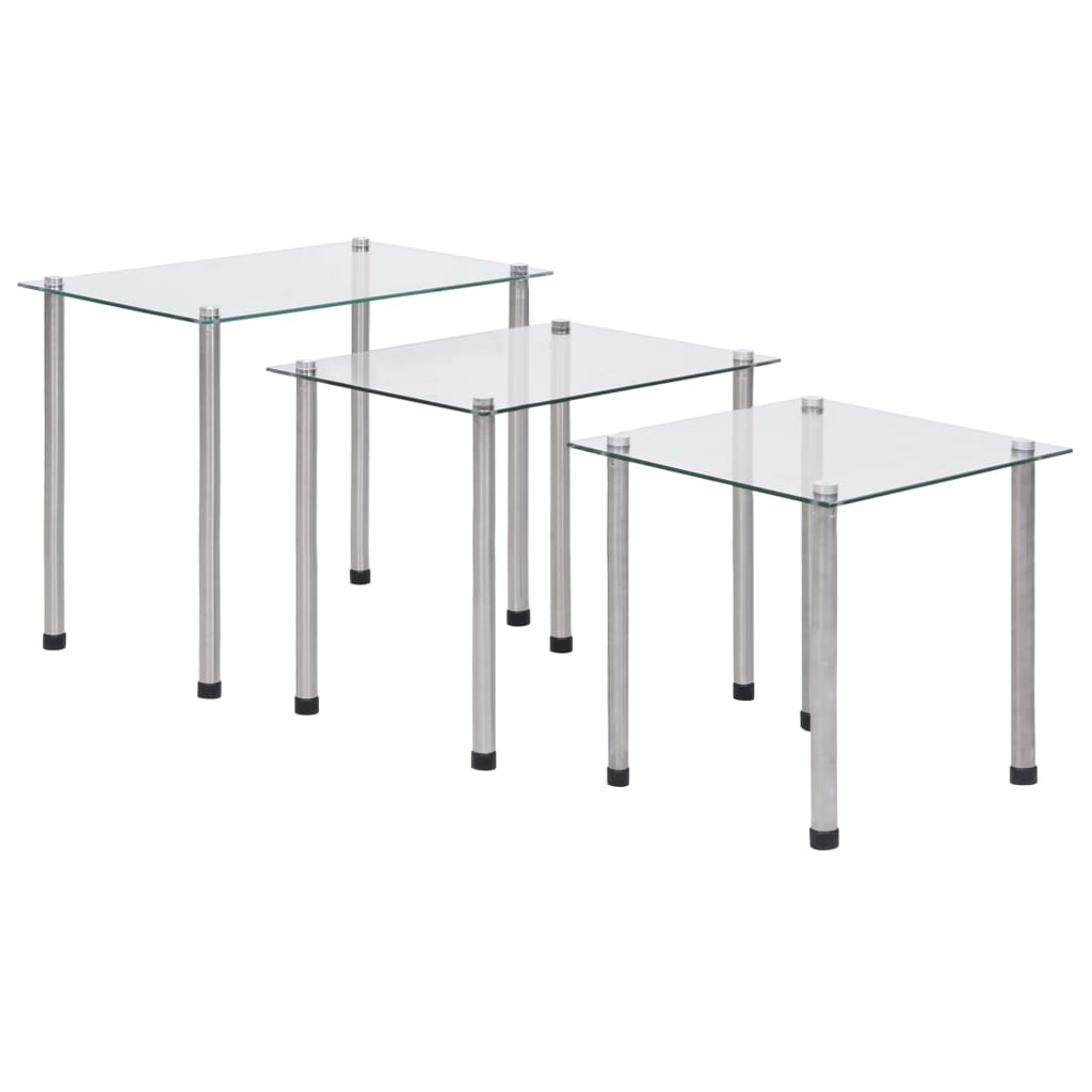 Nesting Tables 3 pcs Transparent Tempered Glass - Tyrell & Tyrell