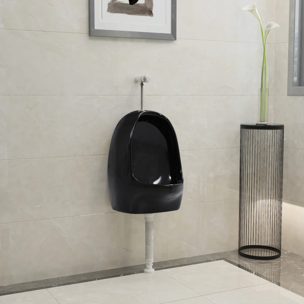 Wall Hung Urinal with Flush Valve Ceramic Black - Brittle & Co