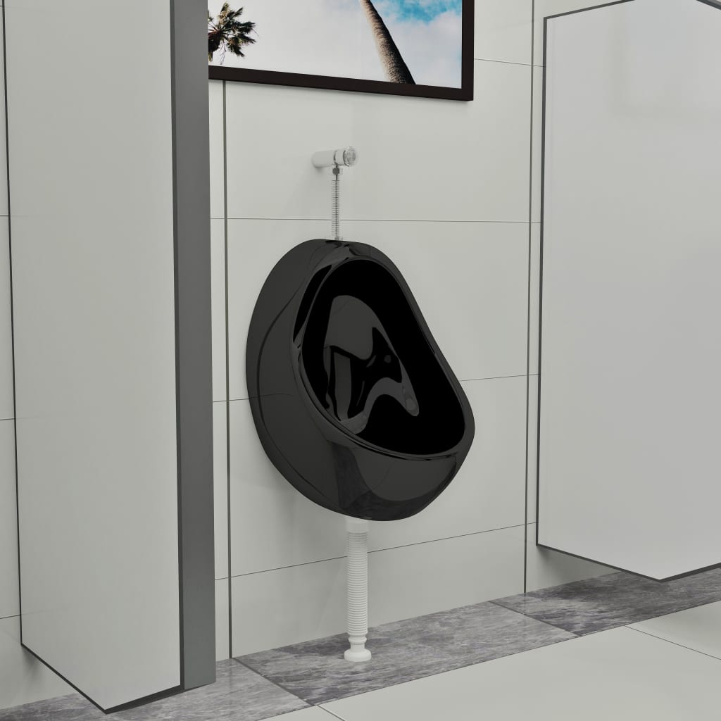 Wall Hung Urinal with Flush Valve Ceramic Black - Style and Chic