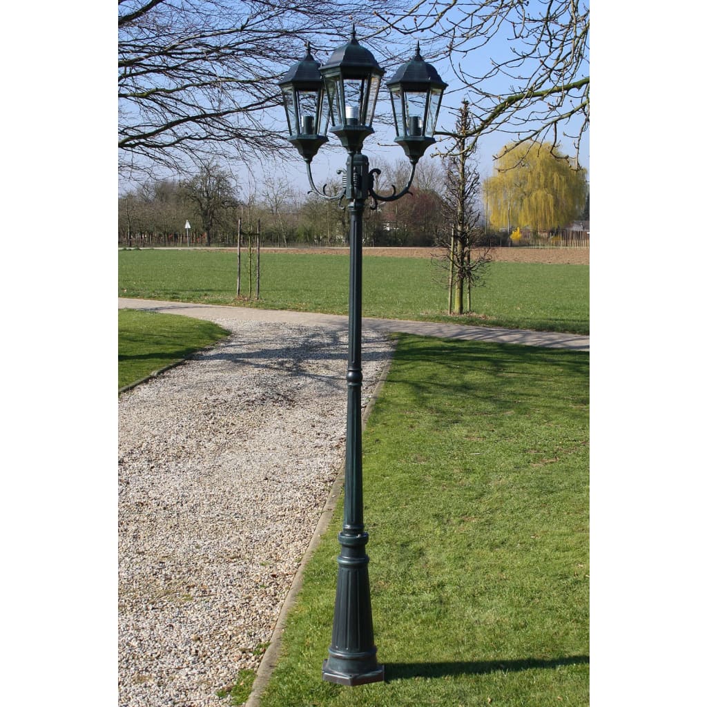 Garden Light Post 3-arms 230 cm Dark Green/Black Aluminium - Millennium Furniture