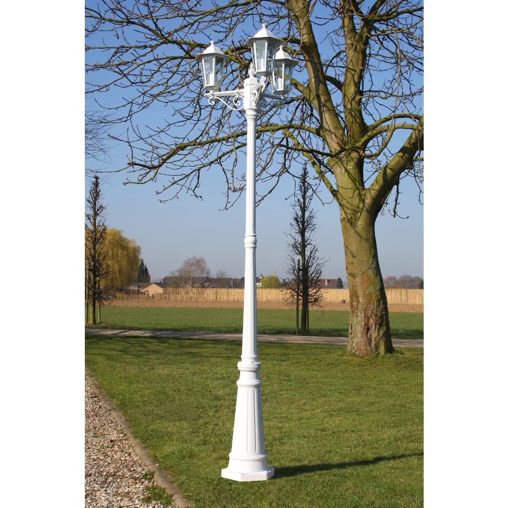 Garden Light Post 3-arms 215 cm White Aluminium - Decor Base