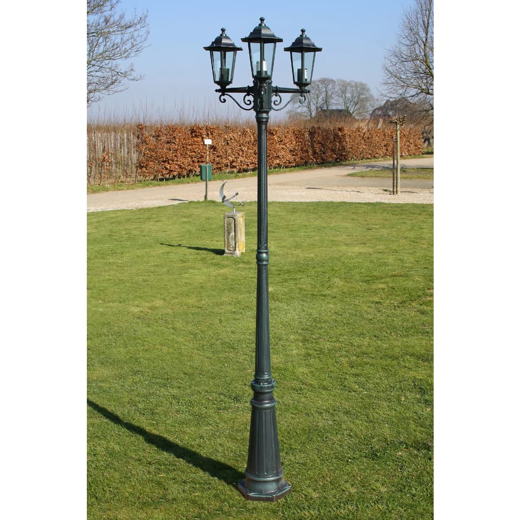 Garden Light Post 3-arms 215 cm Dark Green/Black Aluminium - Merlin Deals