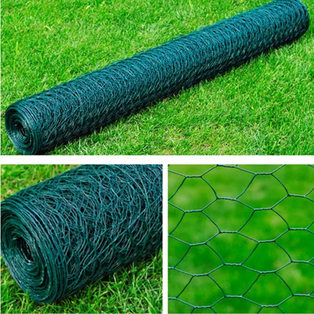 Mesh Fence Galvanised Steel Hexagon 1x25 m Dark Green - Discount Dealers