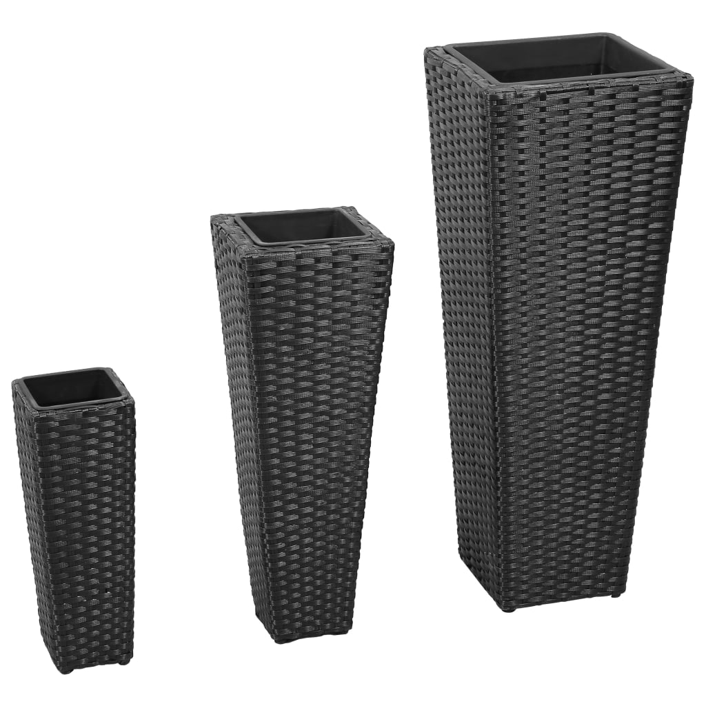 Garden Raised Beds 3 pcs Poly Rattan Black - Tyrell & Tyrell