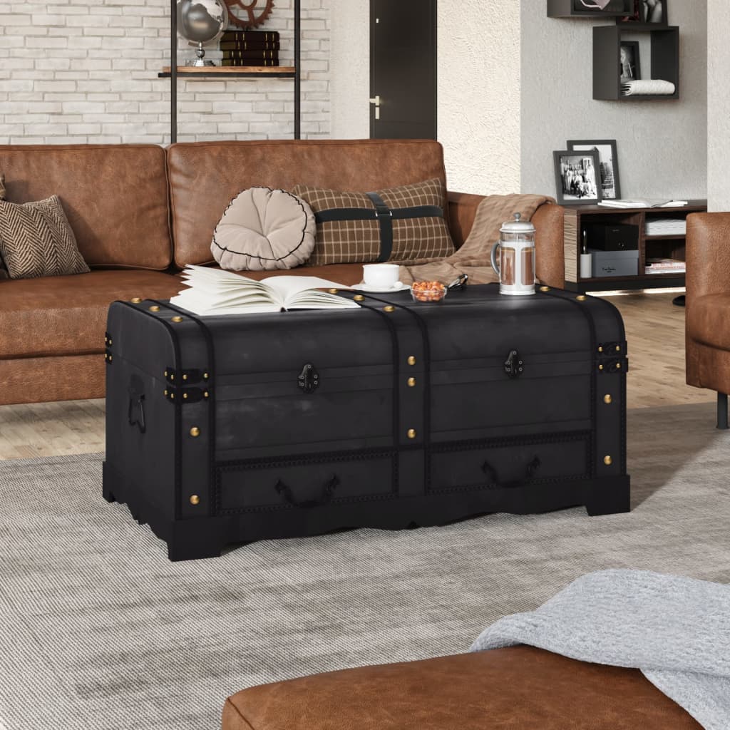 Wooden Treasure Chest Large Black - Merlin Deals