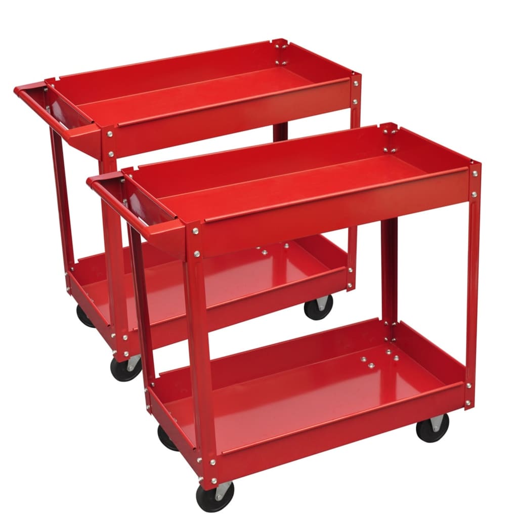 2 x Workshop Tool Trolley 100 kg 2 Shelves - Merlin Deals