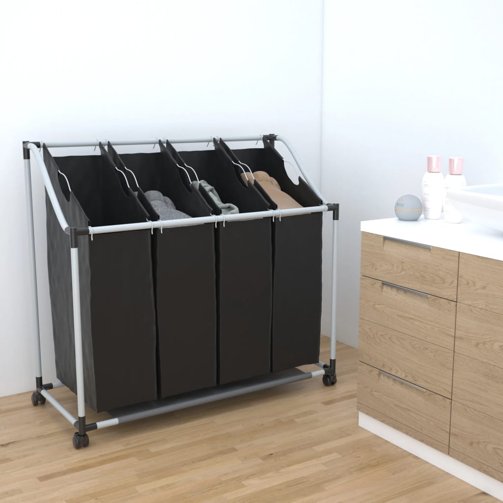 Laundry sorter with 4 bags black grey - All Things Good