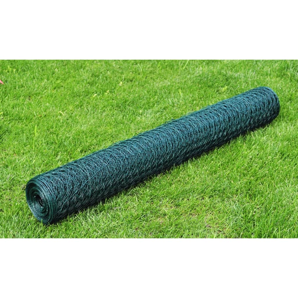 Chicken Wire Fence Galvanised with PVC Coating 25x1 m Green - Unbeatable Bargains