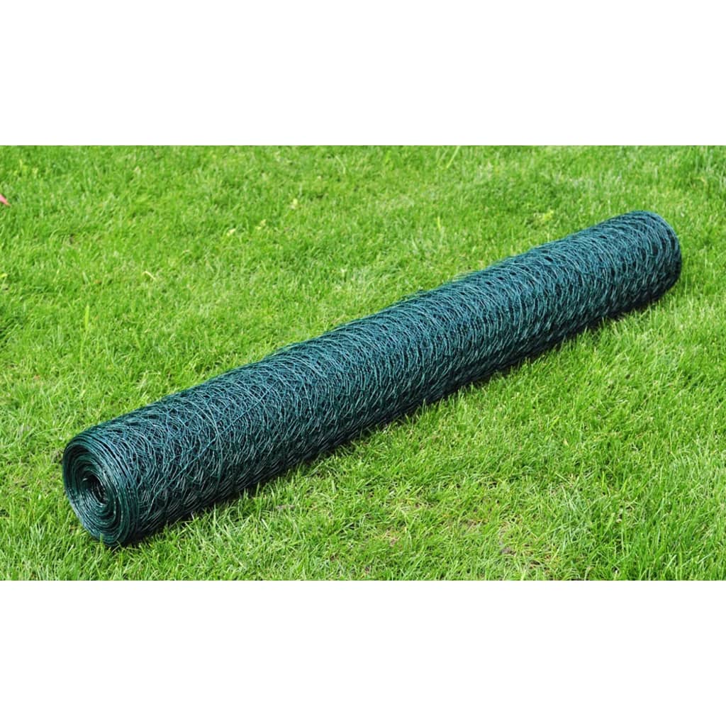 Chicken Wire Fence Galvanised with PVC Coating 25x1 m Green - Style and Chic