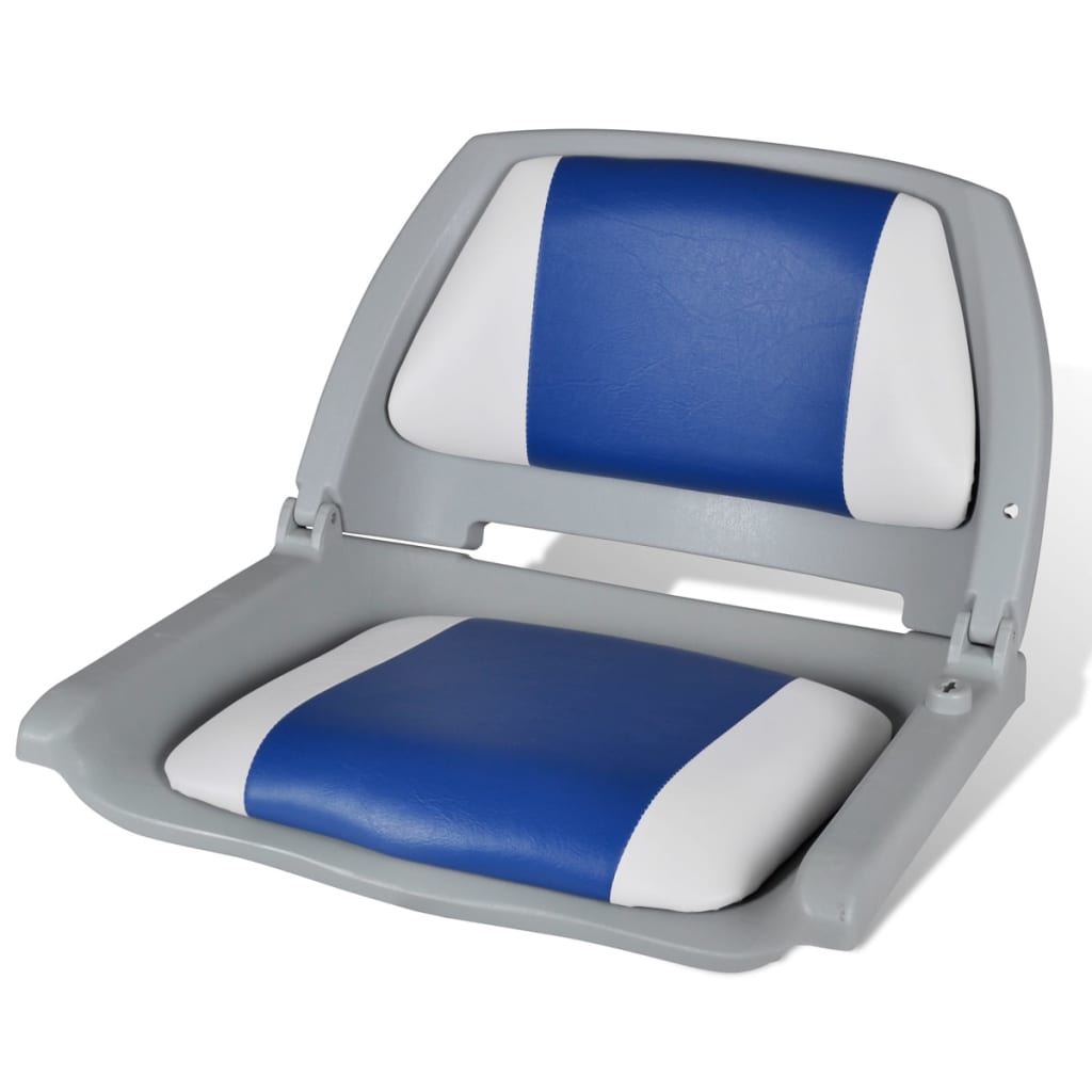Boat Seat Foldable Backrest With Blue-white Pillow 41 x 51 x 48 cm - Design Hut