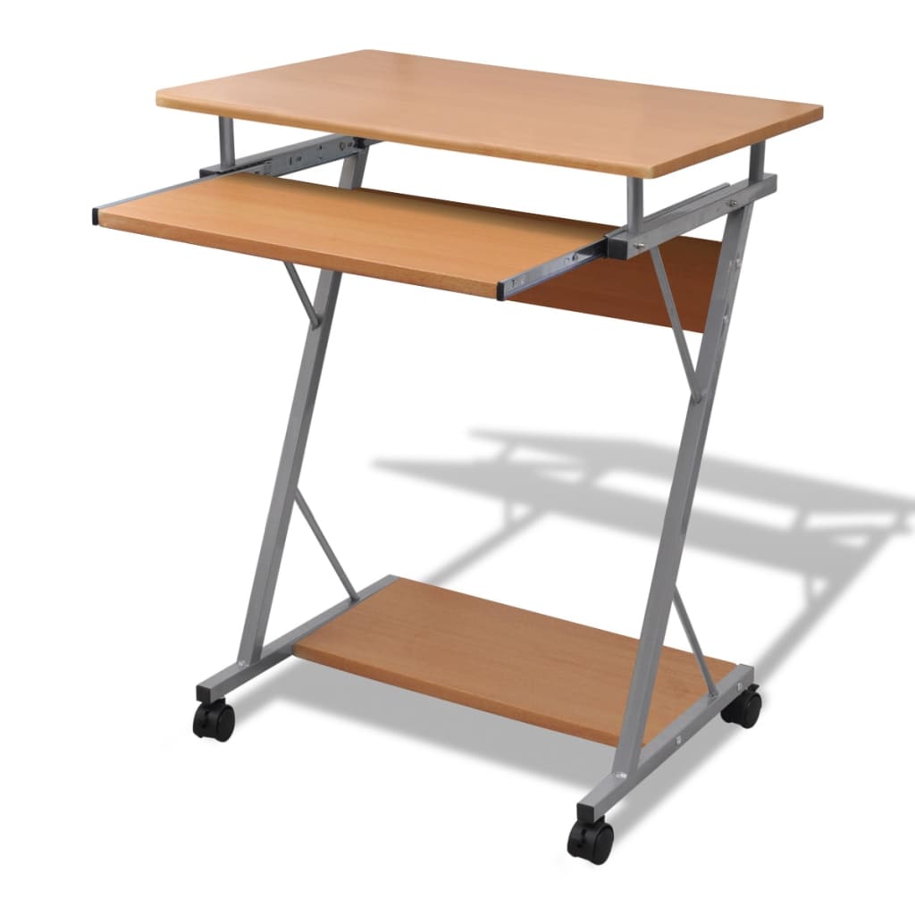 Compact Computer Desk with Pull-out Keyboard Tray Brown - The Home Maker