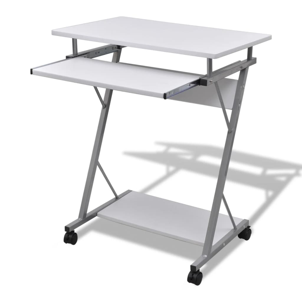Compact Computer Desk with Pull-out Keyboard Tray White - Merlin Deals