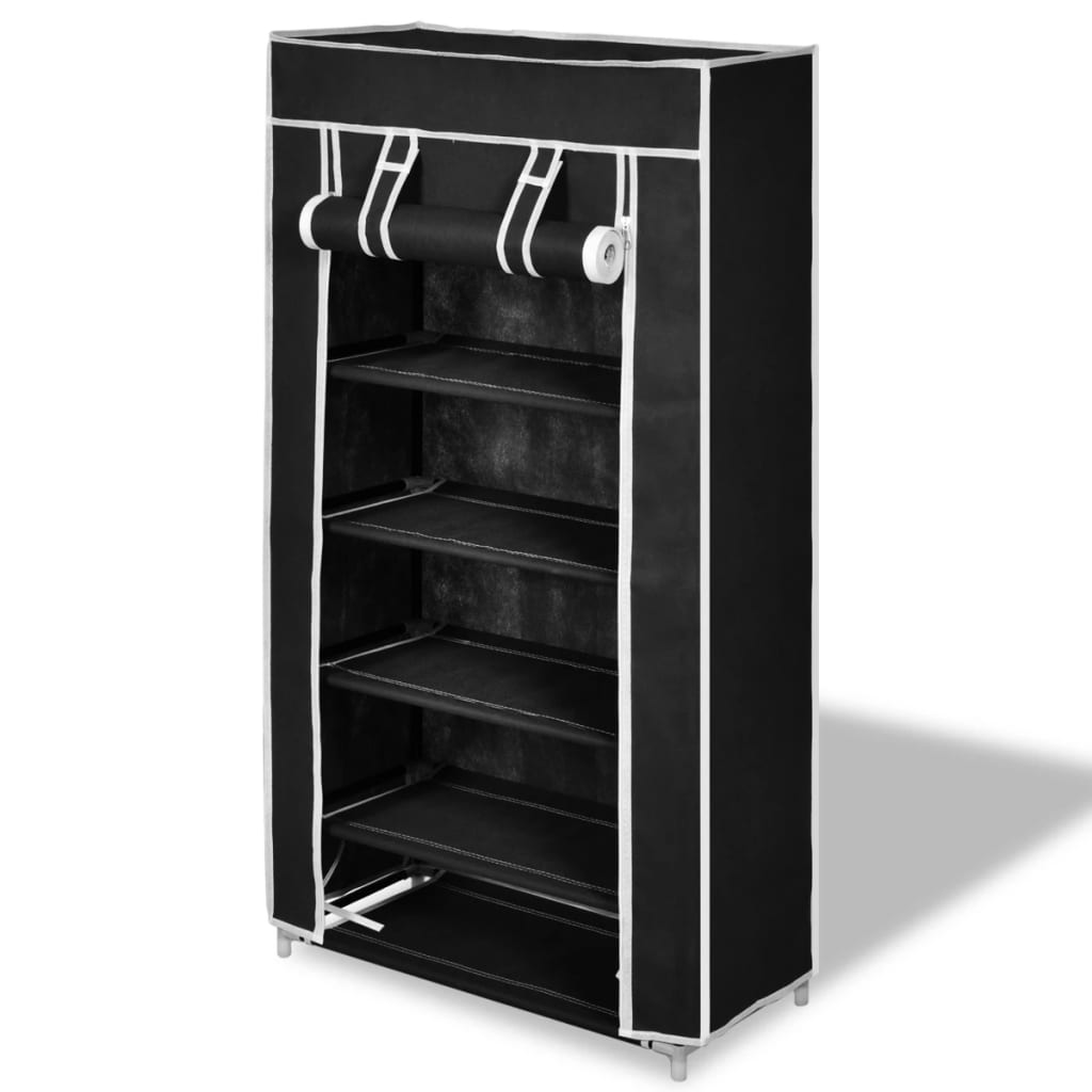 Fabric Shoe Cabinet with Cover 58 x 28 x 106 cm Black - Decor Base