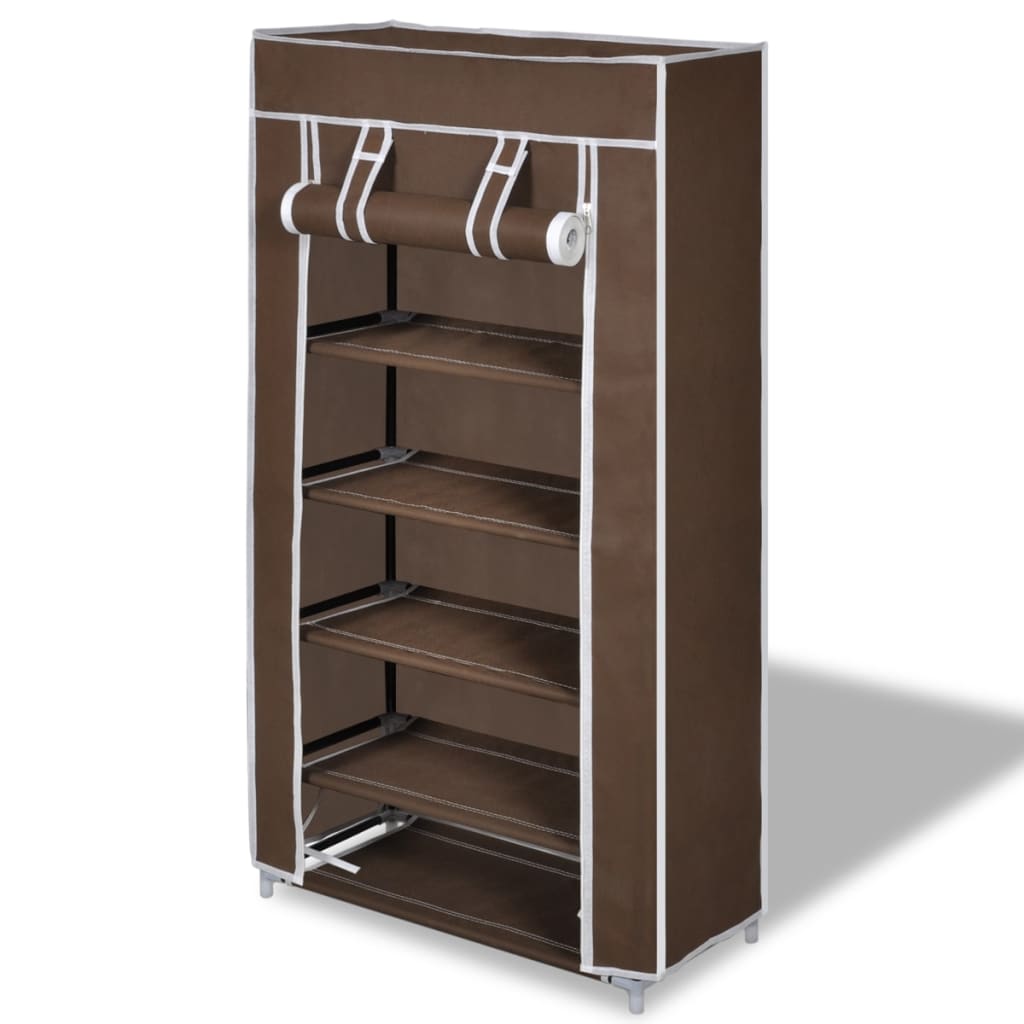 Fabric Shoe Cabinet with Cover 58 x 28 x 106 cm Brown - Design Hut