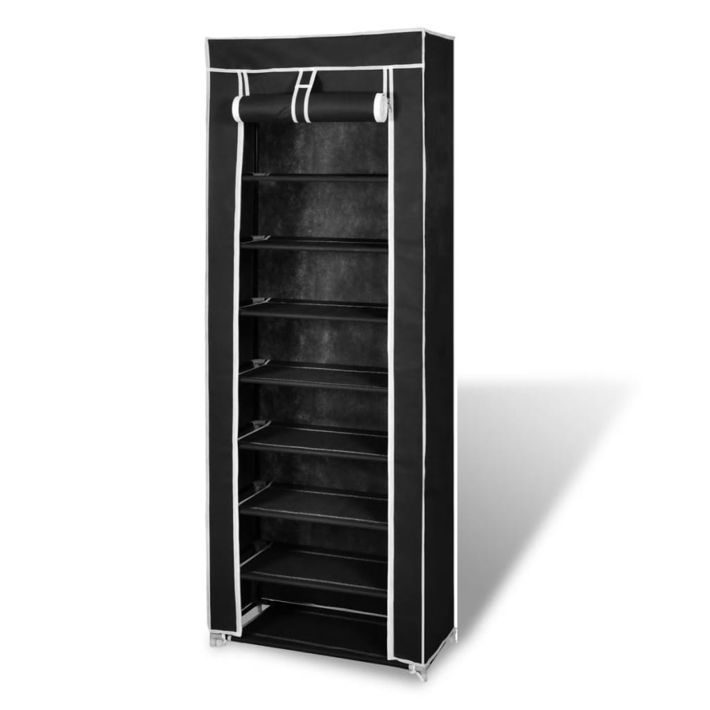 Fabric Shoe Cabinet with Cover 162 x 57 x 29 cm Black - Unbeatable Bargains