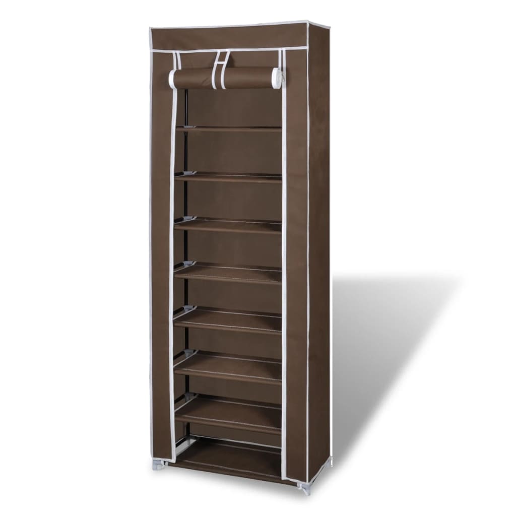 Fabric Shoe Cabinet with Cover 162 x 57 x 29 cm Brown - Decor Base