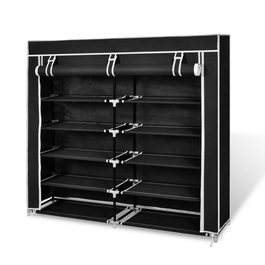 Fabric Shoe Cabinet with Cover 115 x 28 x 110 cm Black - Unbeatable Bargains