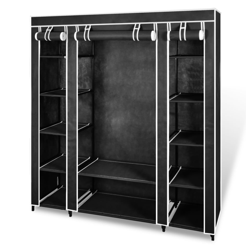 Fabric Wardrobe with Compartments and Rods 45x150x176cm Black - Design Hut
