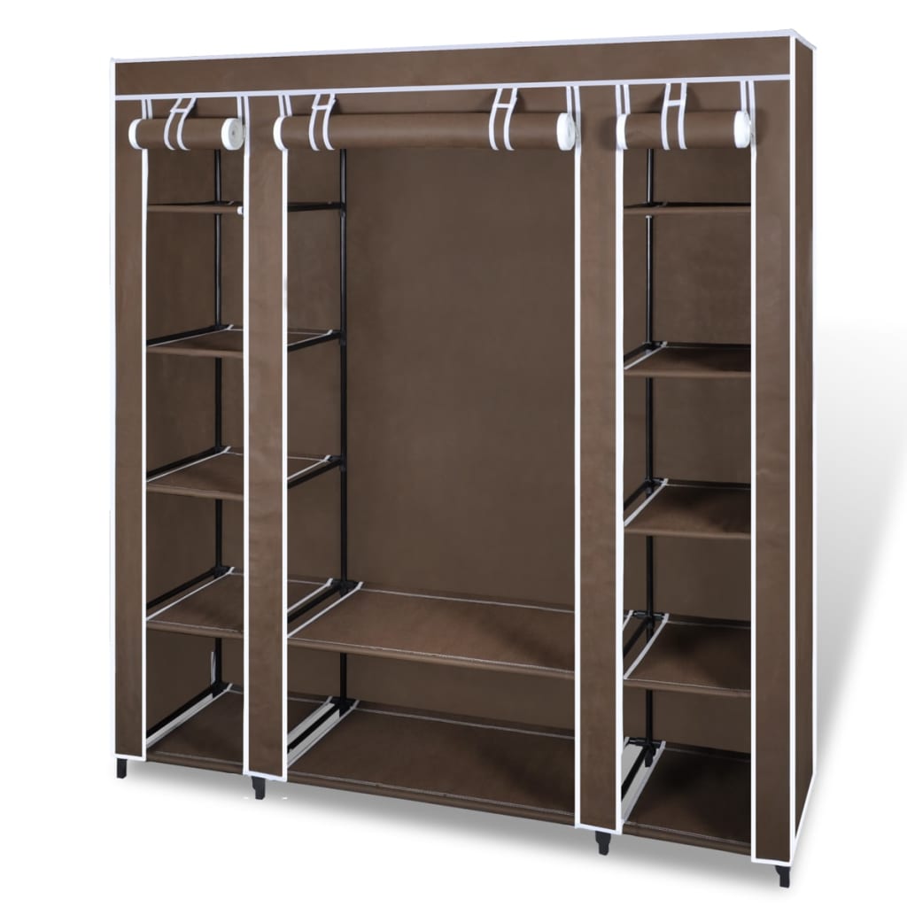 Fabric Wardrobe with Compartments and Rods 45x150x176cm Brown - R and M Furniture