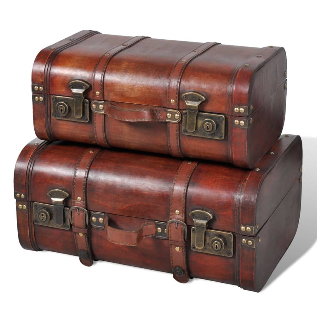 Wooden Treasure Chest 2 pcs Vintage Brown - Merlin Deals