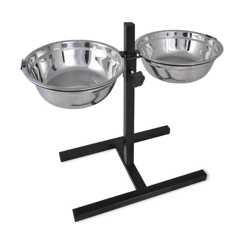 Adjustable Double Diner Pet Dog Feeding Stand and 2x4.1L Stainless Steel Bowls - Decor Base