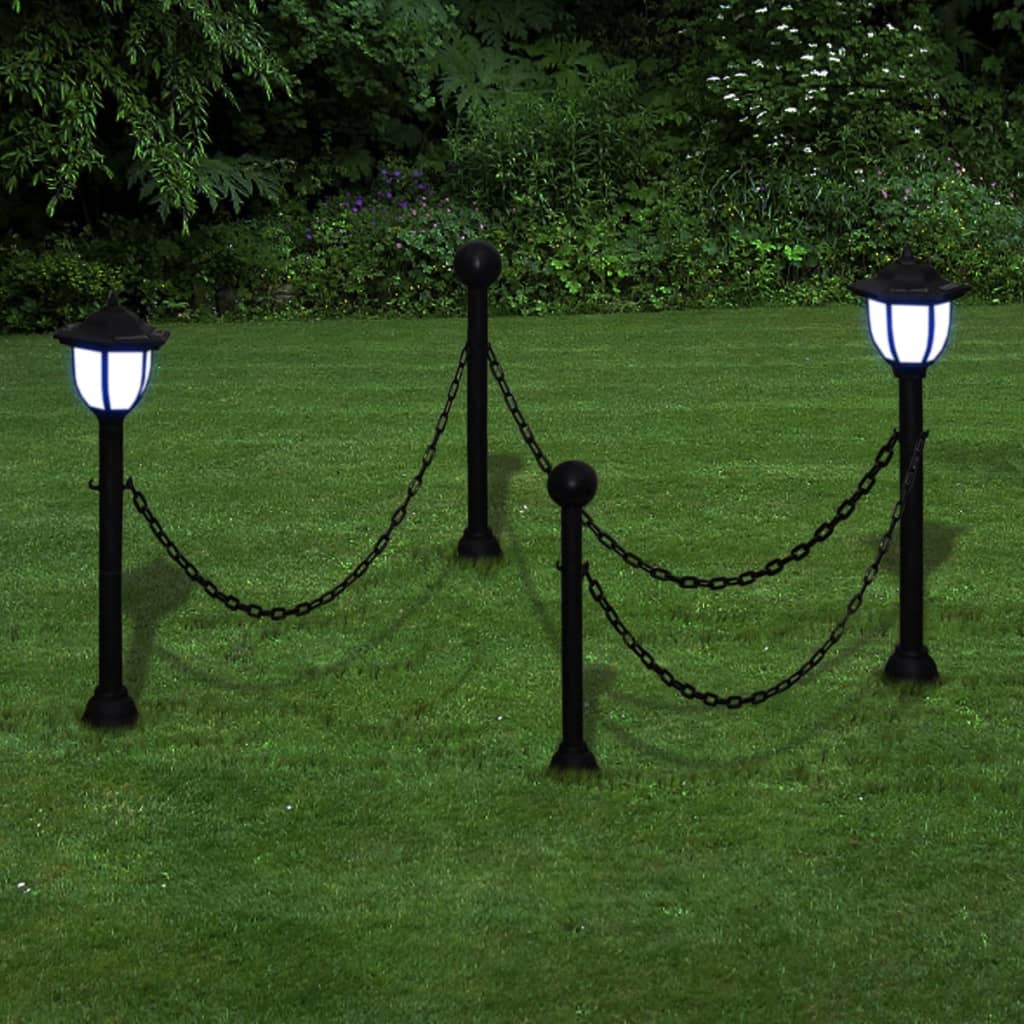 Chain Fence with Solar Lights Two LED Lamps Two Poles - R and M Furniture