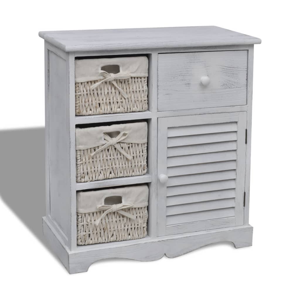 Wooden Cabinet 3 Left Weaving Baskets White - Decor Base