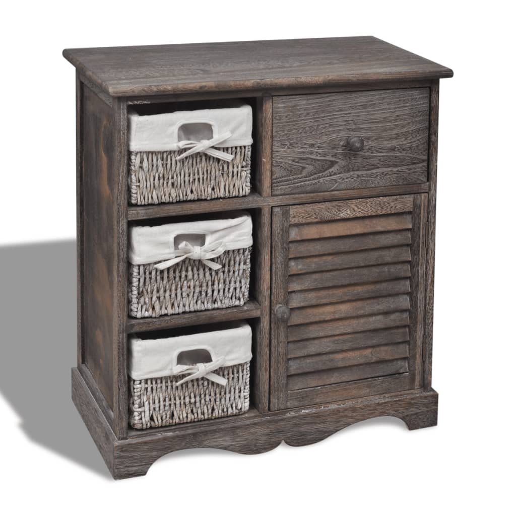 Wooden Cabinet 3 Left Weaving Baskets Brown - Merkel Designers