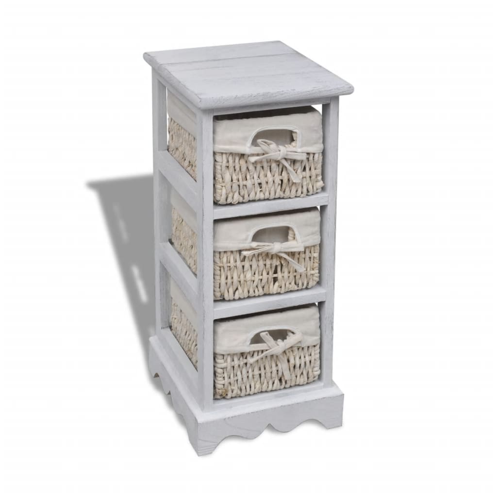 Wooden Storage Rack 3 Weaving Baskets White - Discount Dealers