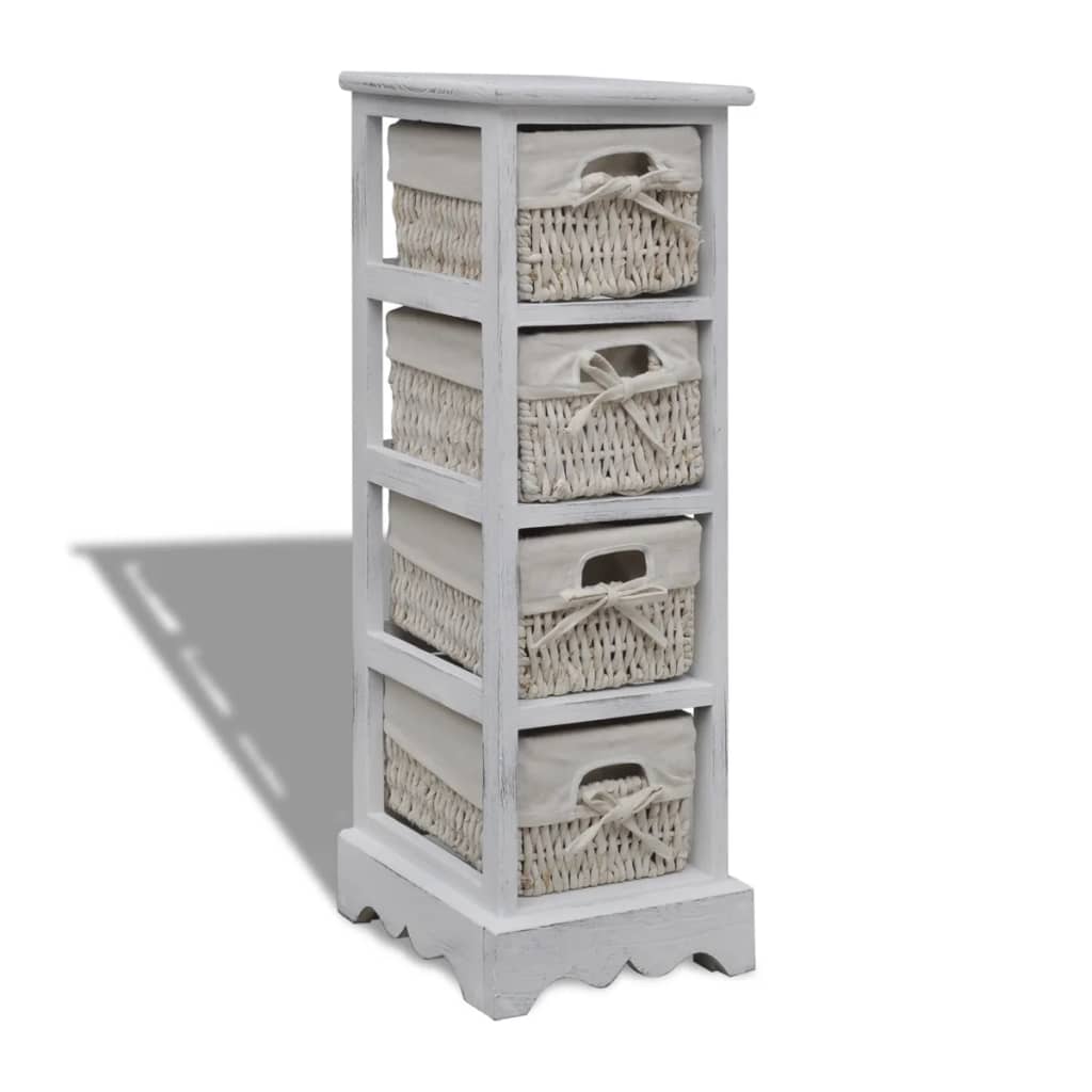Wooden Storage Rack 4 Weaving Baskets White - Discount Dealers